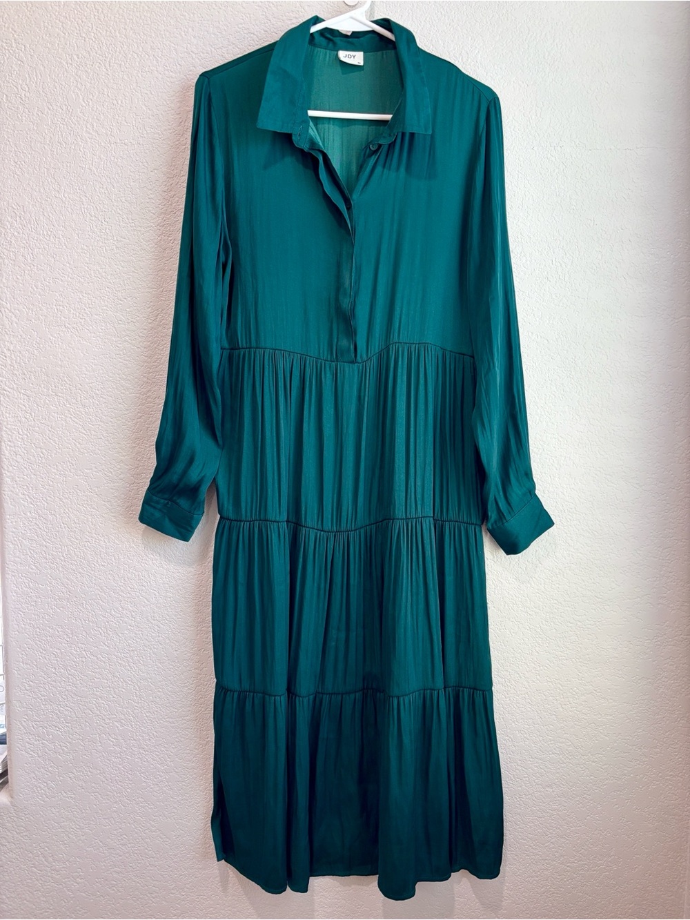 Joy Teal Tiered Midi Shirt Dress